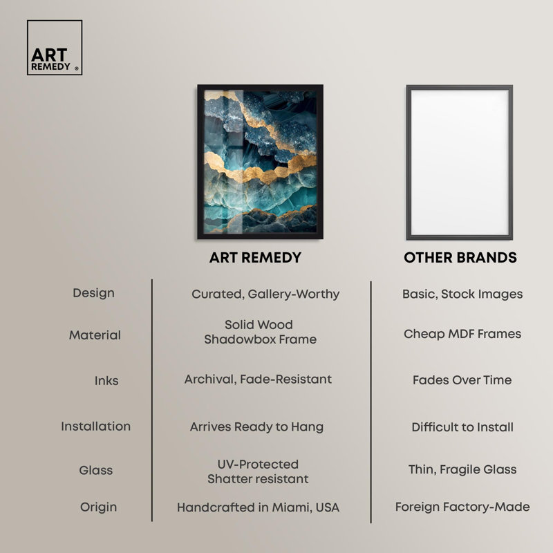 «Power Edge II Shadowbox Print» sarcelle, art abstrait par Art Remedy, Noir, H 21 po x l 17 po