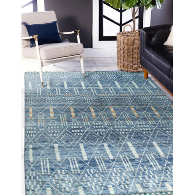 Tapis contemporain en laine noué à la main bleu Timeless Marrakech