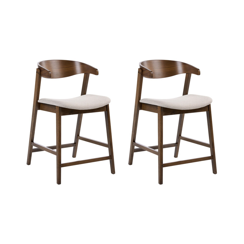 Upholstered Counter Stool with Solid Wood Frame, Beige / Brown