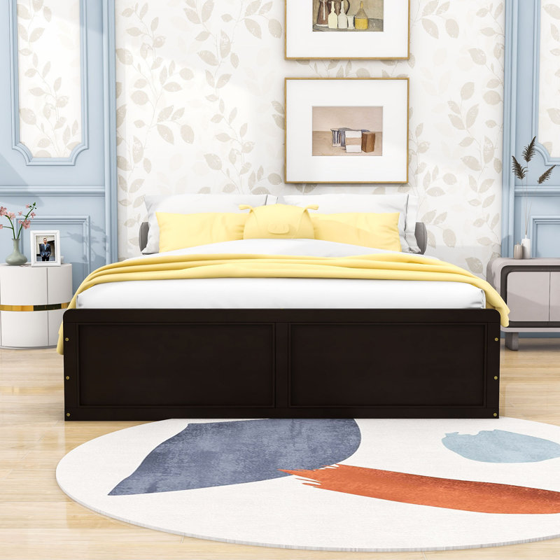 Grand lit plateforme en bois avec 6 tiroirs, Espresso