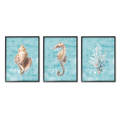 Ensemble de 3 impressions sur toile Stupell Industries Turquoise Sea Life par Danhui Nai