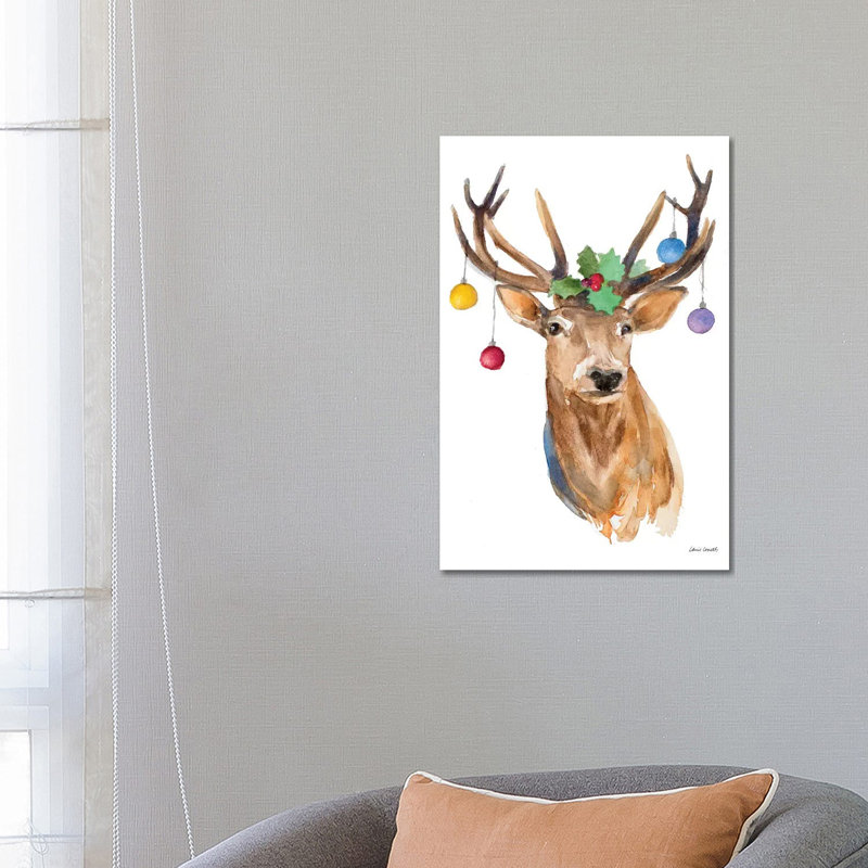 Deer With Holly And Ornaments by Lanie Loreth - Wrapped Canvas Gallery-Wrapped Canvas, 66.04 cm H x 45.72 cm W x 1.91 cm D
