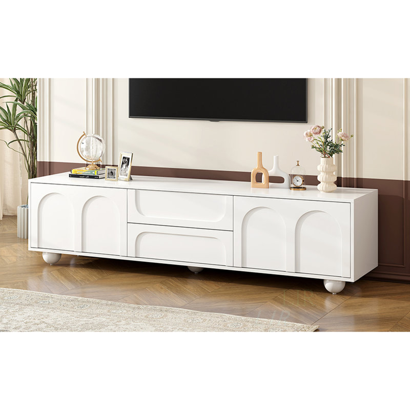 Arched Door TV Stand with 2 Drawers , White
