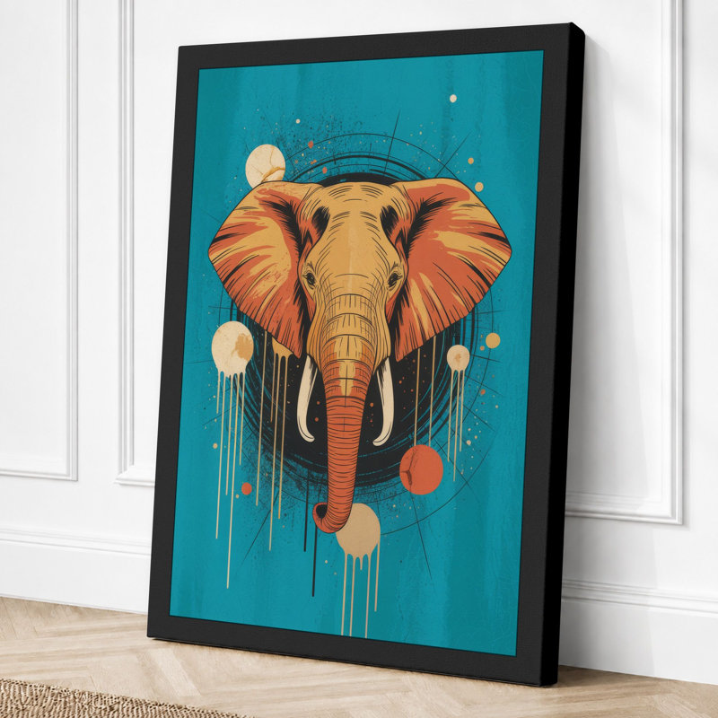 Elephant In Turquoise Modern - Print, 24x16 - 61.0 x 40.6 cm, Black Border