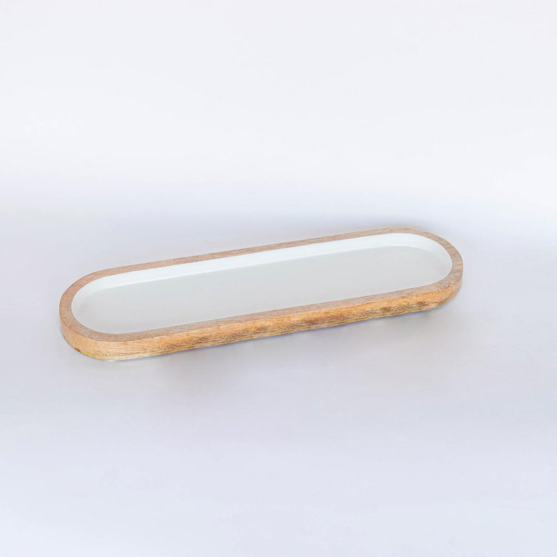 Plateau ovale blanc avec bords bruns