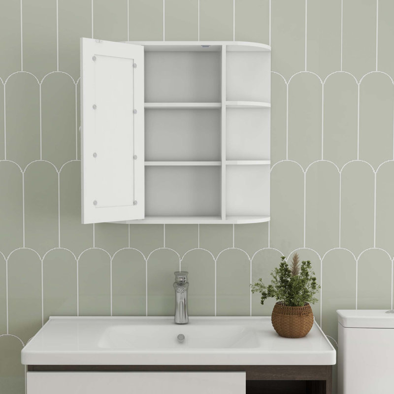 Armoire à pharmacie de salle de bain avec miroir, armoire de salle de bain murale avec porte miroir, 6 tablettes ouvertes, 3 tablettes réglables pour salle de bain