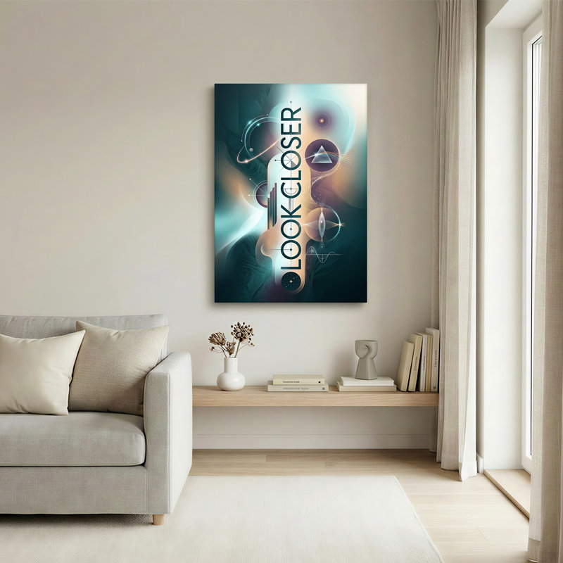 Art mural sur toile prisme lumineux et chemins orbitaux en bleu sarcelle et orange, 36"H x 24"W
