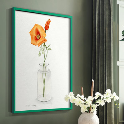 «California Poppy Vase I», reproduction encadrée - bois massif