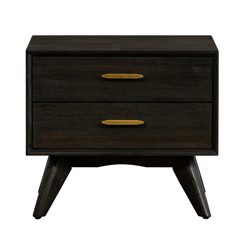 Table de chevet 2 tiroirs Mid-Century brun, nombreuses options de rangement, solide, 24 po de profondeur, structure pour support, 17 po de largeur, corps