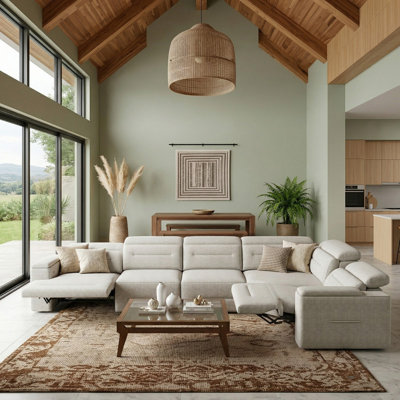 Canapé modulaire inclinable électrique, canapé inclinable en tissu beige avec appui-tête réglable, haut-parleur Bluetooth, recharge sans fil, console de rangement et ports USB Type-C pour le salon