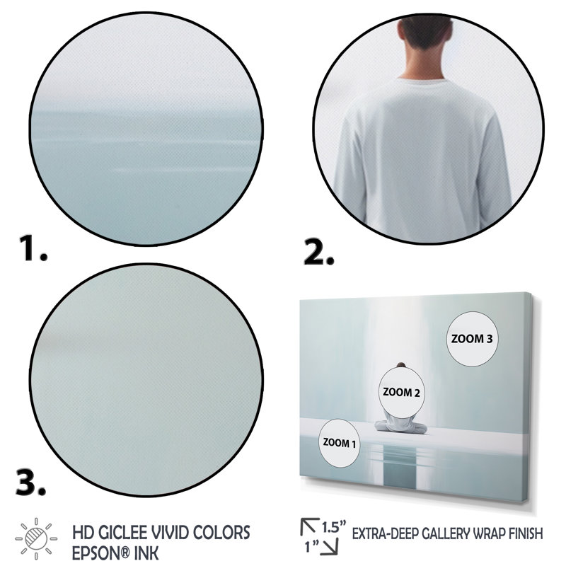 «White Meditation Harmony Of Mind» sur toile, Cadre flottant noir, H 12 po x l 20 po x P 1 po