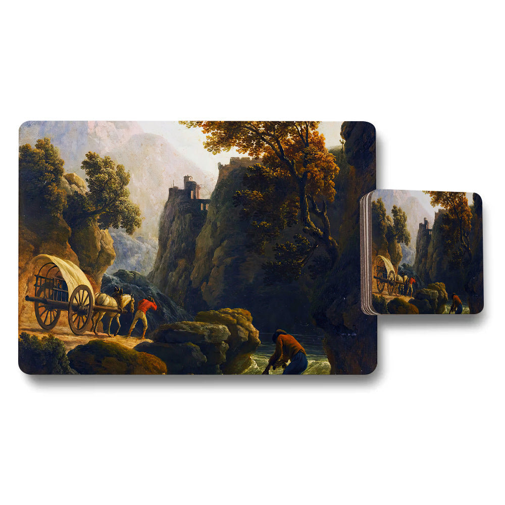 Placemat And Coaster Set With Romantic Landscape Painting