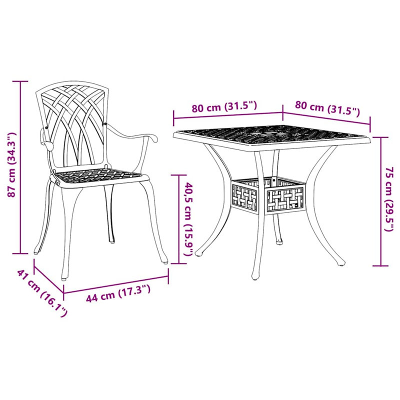4 - Person Patio Dining Set with Square Table, Black