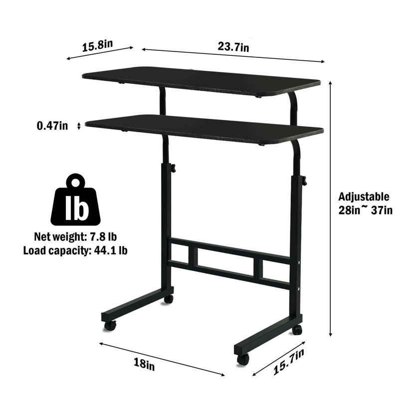  Side Table Mobile Standing Desk Adjustable Height Portable Laptop Table, Tv Tray Computer Workstation Sofa Bed Table For Home Office, Desktop 23.7" L X 15.8" W
