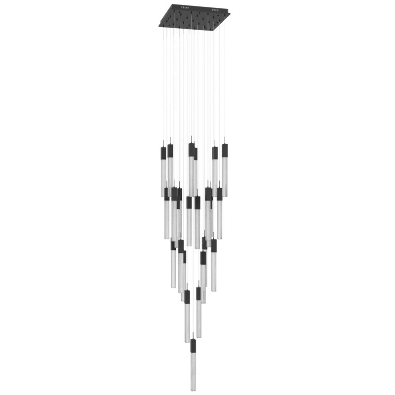 Luminaire suspendu en verre clouté à 25 lumières de la collection Boa, H 174 po x l 28 po