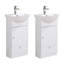 Lavabo de salle de bain mural blanc en forme de U avec robinet et trop-plein