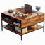 Table basse à plateau rabattable avec rangement - Noyer foncé et métal noir - Plateau relevable de 31,5 po avec compartiment caché - Table de salon facile à assembler