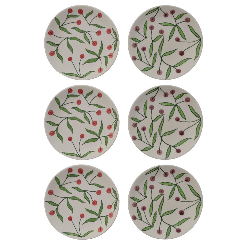 Hand-Painted Stoneware Plates With Cherries