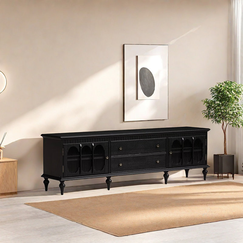Élégant meuble télé en verre arqué massif, Noir, noir, noir, noir, 70.87"