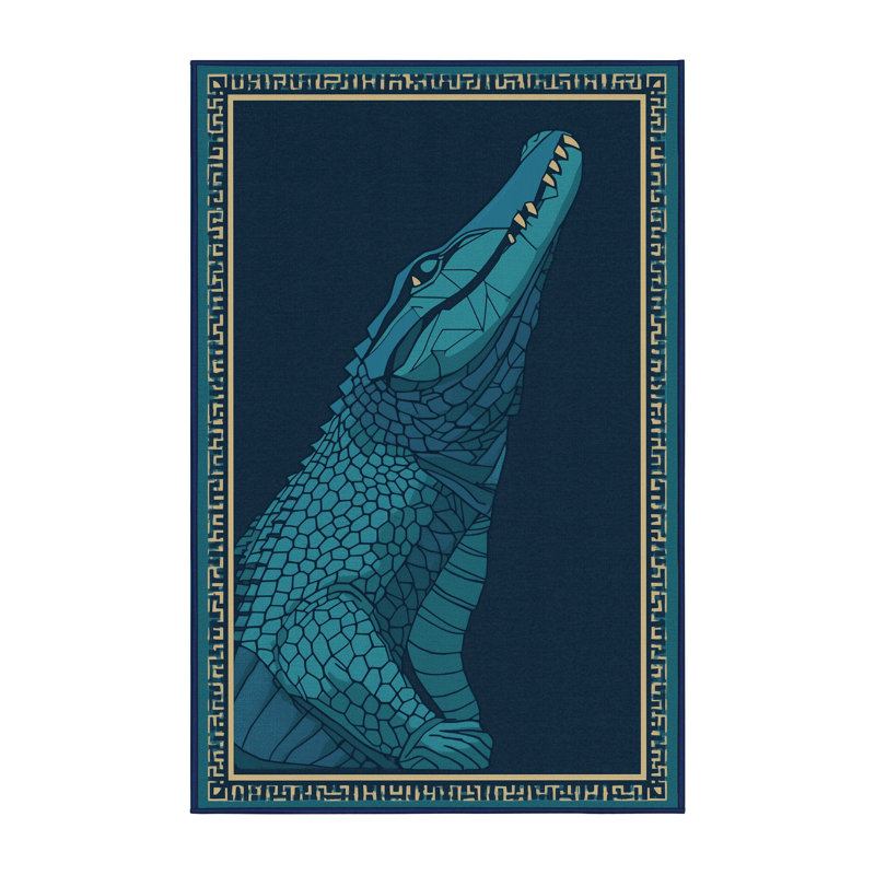Tapis bleu moelleux moelleux et moderne à motif géométrique rustique Sobek, 7 x 10