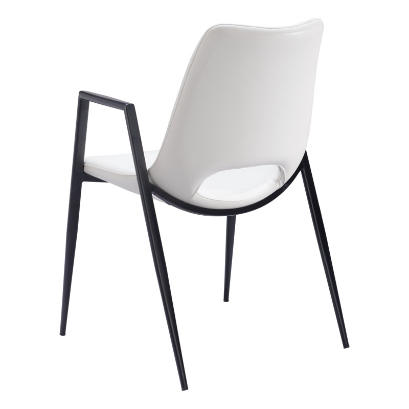White Faux Leather Upholstered Arm Chair with Black Metal Legs