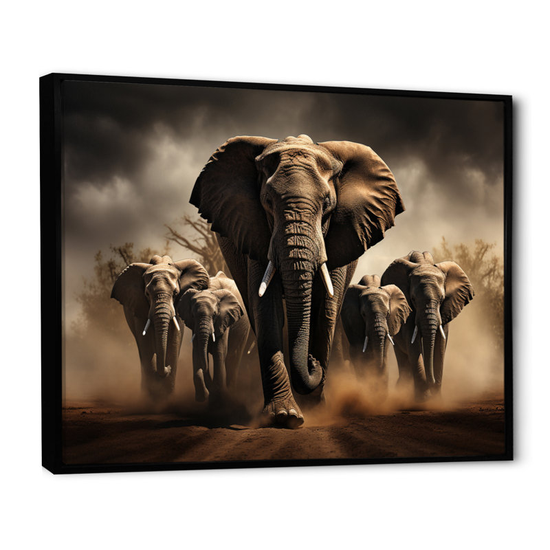 Éléphant harmonie en monochrome III - Éléphant, reproduction sur toile encadrée, H 30 po x l 40 po x P 1,5 po