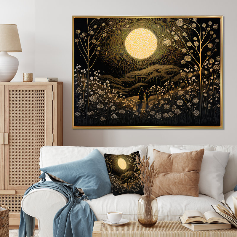 «Countryside Romance Magical Full Moon Trees I», reproduction sur toile, H 16 po x l 32 po x P 1 po, Cadre flottant doré