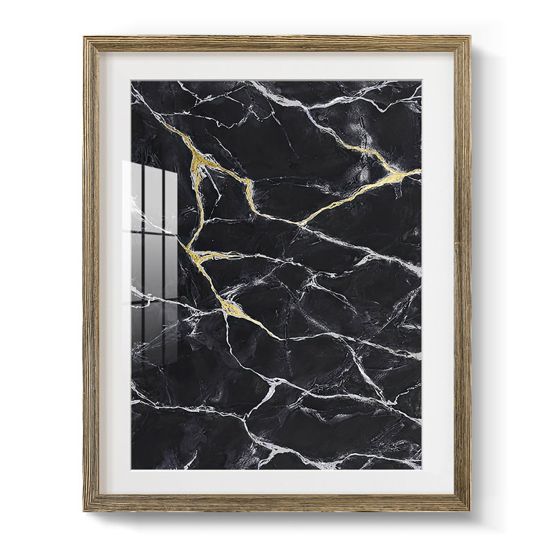Marbre noir I, reproduction encadrée, Papier avec cadre noyer, Blanc