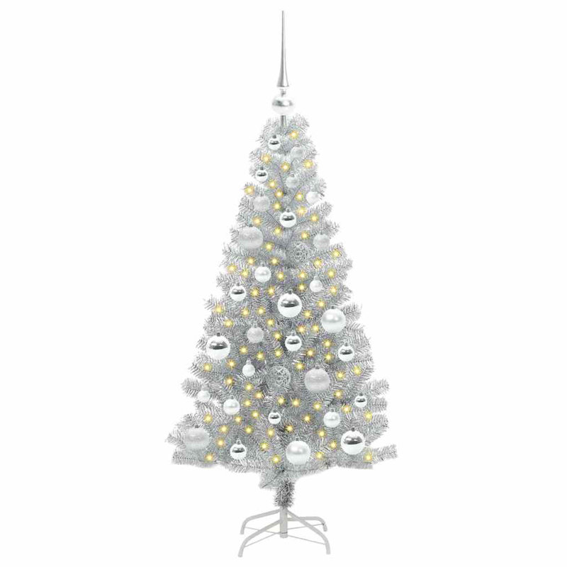 vidaXL Christmas Tree with 300 LEDs with Stand Silver PET, 3.94 ft