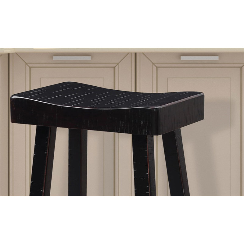 Ensemble de tabourets traditionnels en bois massif de 2 pièces, siège contour noir H 29 po, Noir, Noir
