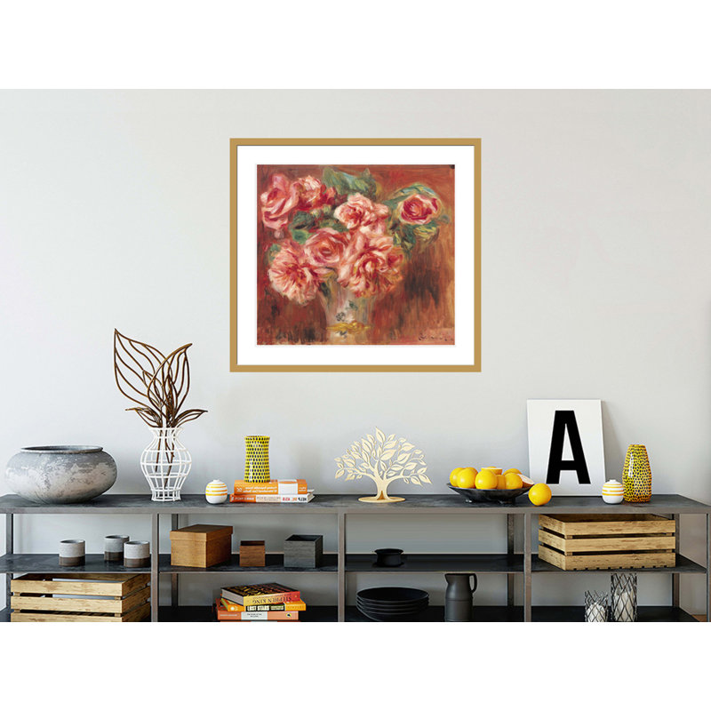«Roses in a Vase» par Pierre-Auguste Renoir, impression giclée encadrée, H 33,5 po x l 36 po