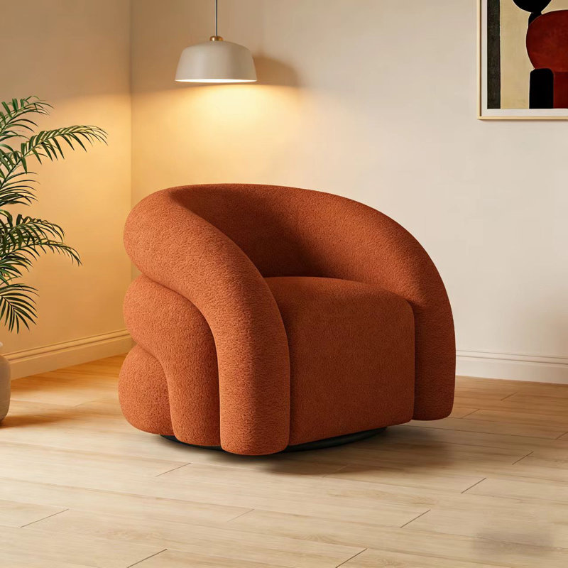 Coyle Upholstered Swivel Barrel Chair, Beige Velvet, 1