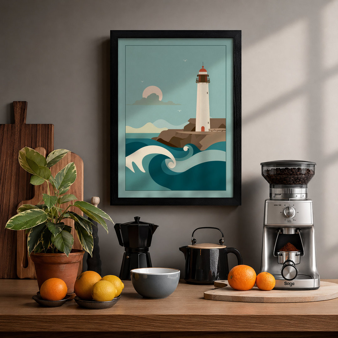 Lighthouse by Moonlight Coastal Framed Art Print