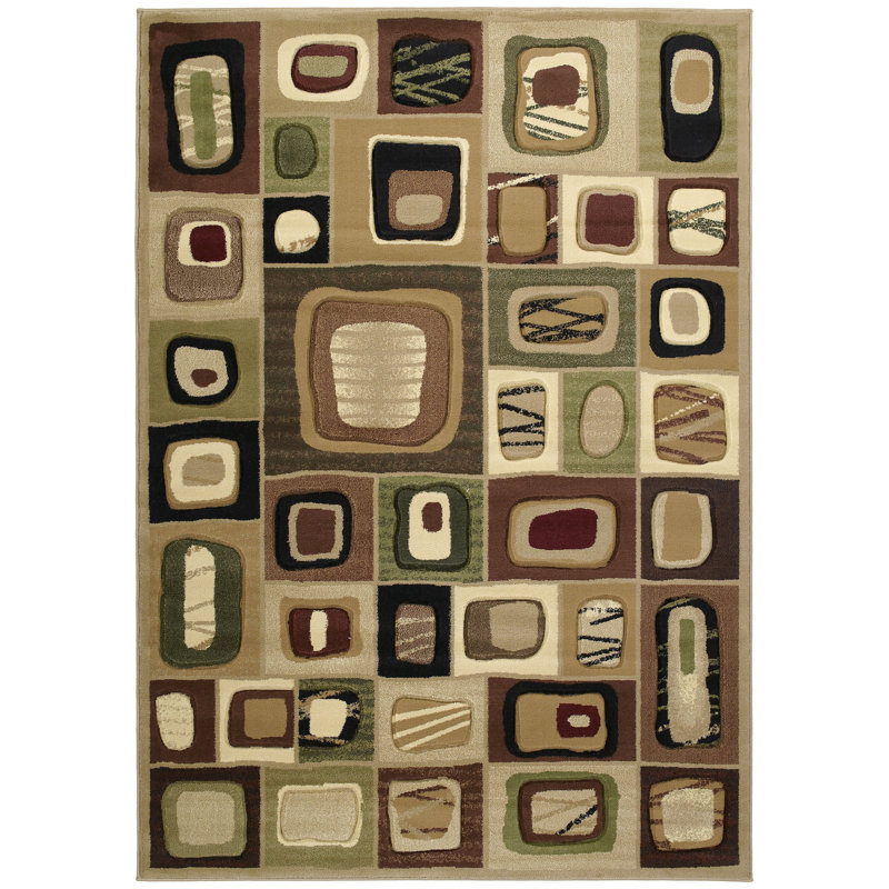 Tapis caramel/beige noué la à la main geometric Carletta, Rectangle 1 pi 10 po x 3 pi