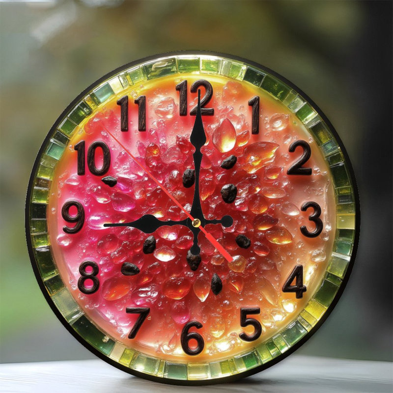 Watermelon Clock With Seeds And Droplets