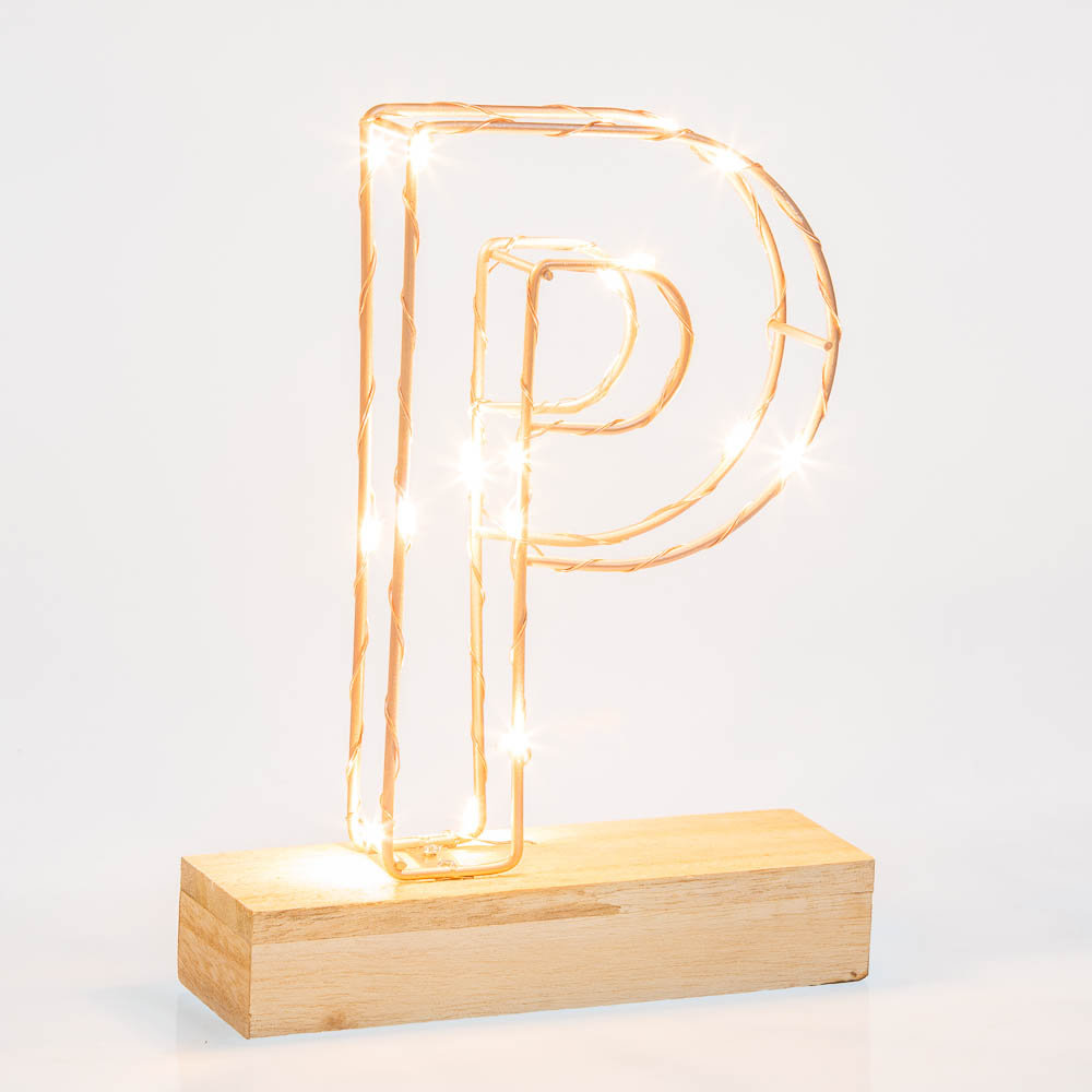 Light Up Letter P | LED Alphabet Wire Frame Letter Lights | Rose Gold Copper Initials | Personalised Lighting | Battery Powered | Office Living Room Bedroom - Image 4