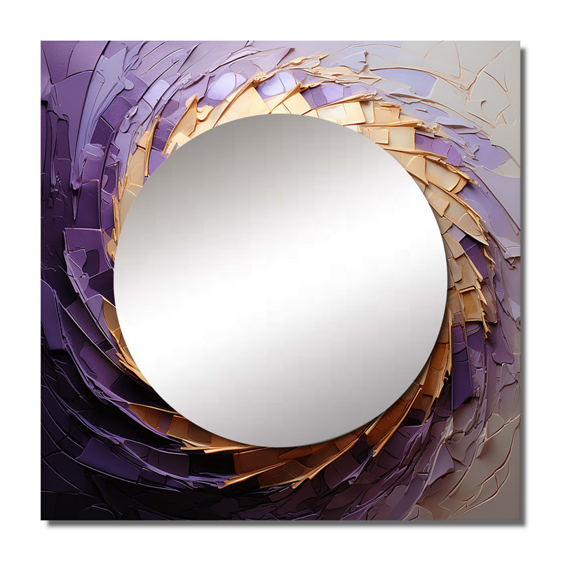 Beige mauve minimaliste spirales poteries I - miroir mural abstrait spirales carrées pour chambre à coucher, 36 po x 36 po