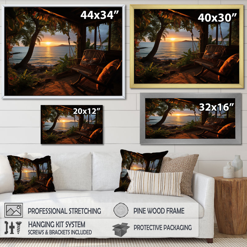 «Alisse Beach Tropical Vibes», impression sur toile, Cadre simple noir, H 34 po x l 44 po x P 1,5 po
