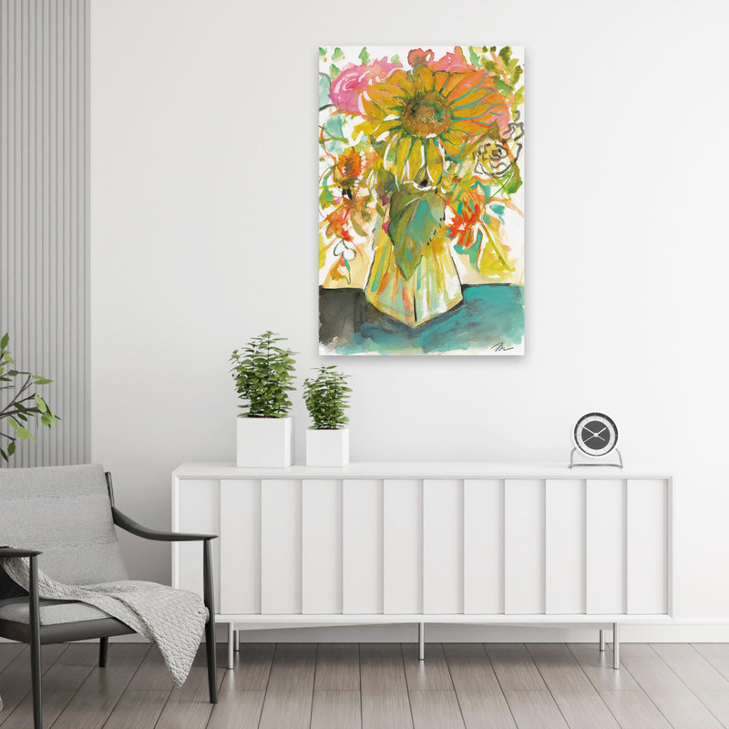 Ensoleillé - art contemporain aux couleurs vives de tournesol, H 36 po x l 24 po