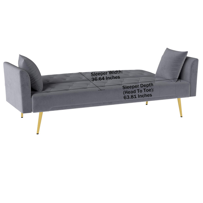 Canapé-lit en velours convertible avec 2 coussins, Gris