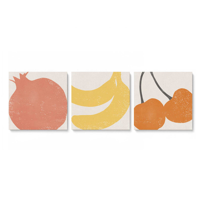 Minimalist Fruit Medley, ensemble de 3, reproduction sur toile, Toile tendue, H 12 po x l 12 po