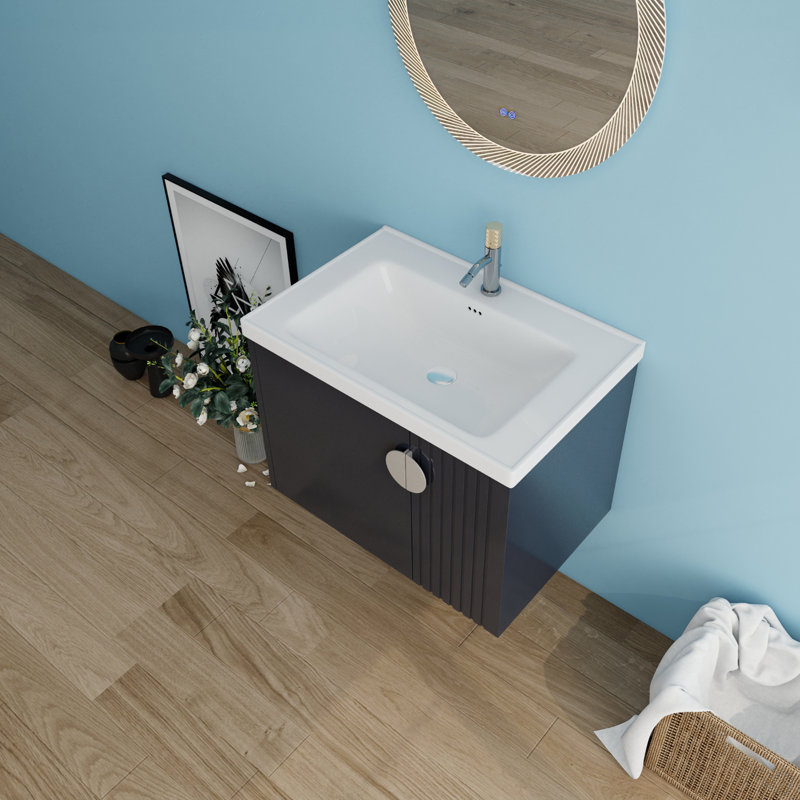 Germina 28'' Single Bathroom Vanity with Ceramic Top, Black, 20.7" H x 28" W x 18.5" D