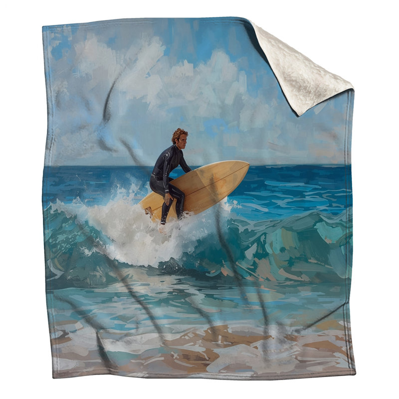 Surfer Riding Ocean Wave Blankets, 60in W x 80in H