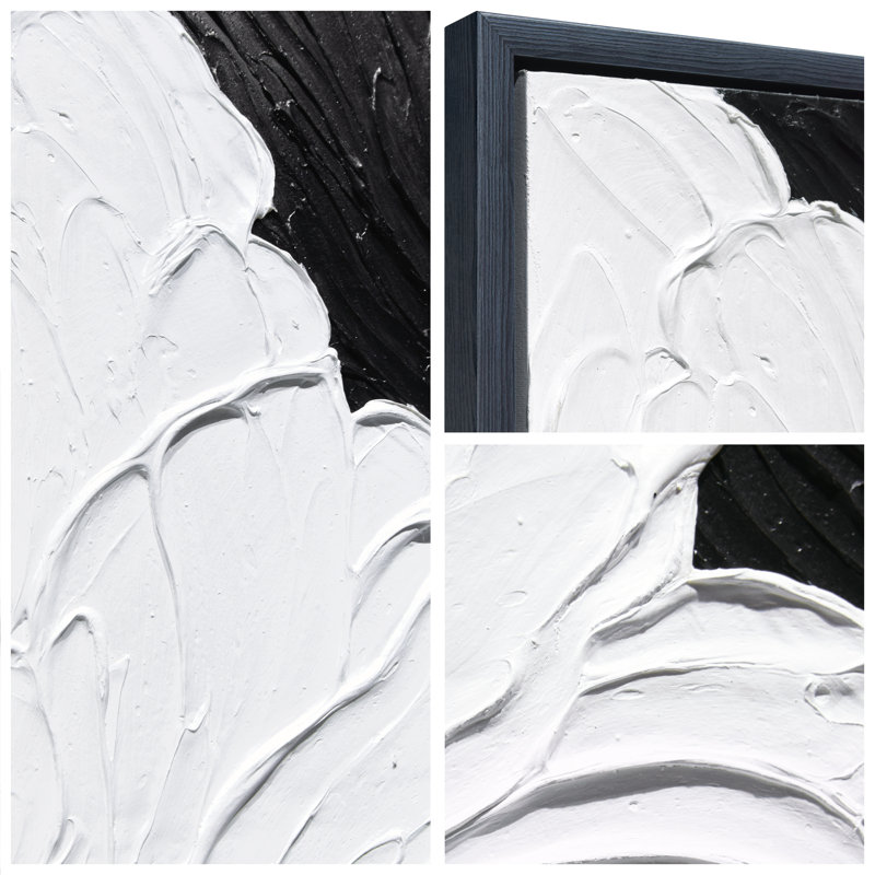 Monochrome Black and White Abstract Canvas Painting, 30" x 40"
