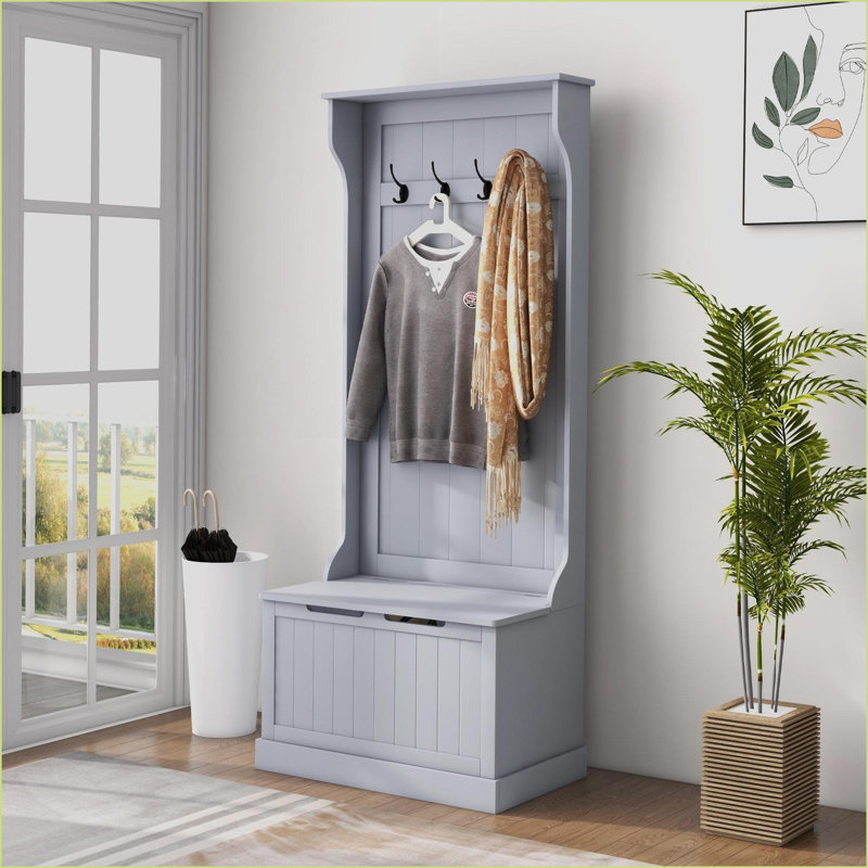 Coat Rack Hall Tree with Storage Bench | White | MDF, White