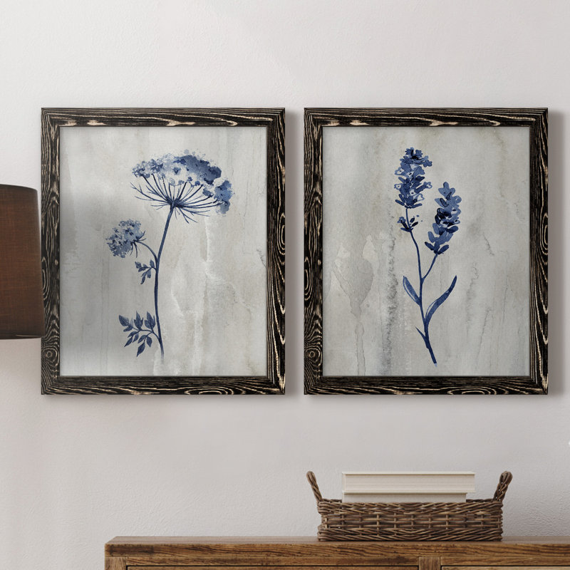 «Indigo Botanical I», ensemble de 2 reproductions d'impressions, Toile encadrée, H 18,5 po x l 49 po, Noir