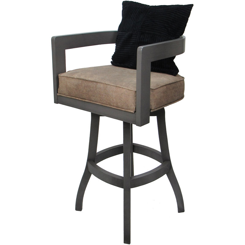 Megill Swivel Wood Extra Tall Bar Stool - Vinyl With A Pillow, Gray/Tan