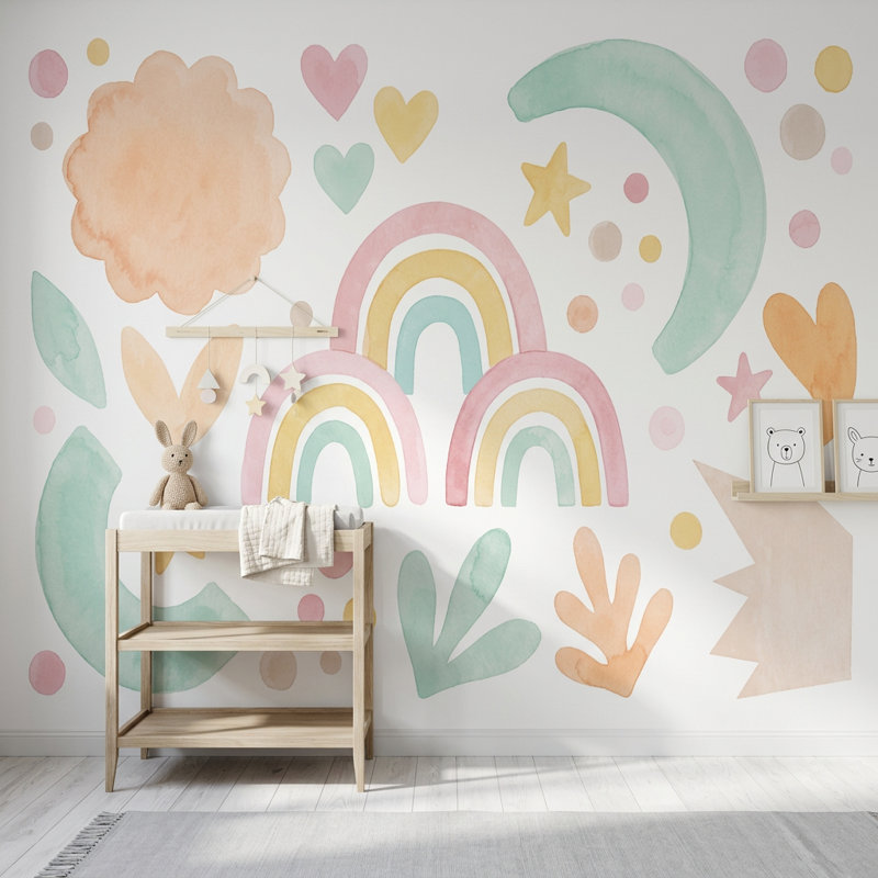 Papier peint blanc avec chambre d'enfant, 100 po x 96 po, Non tissé