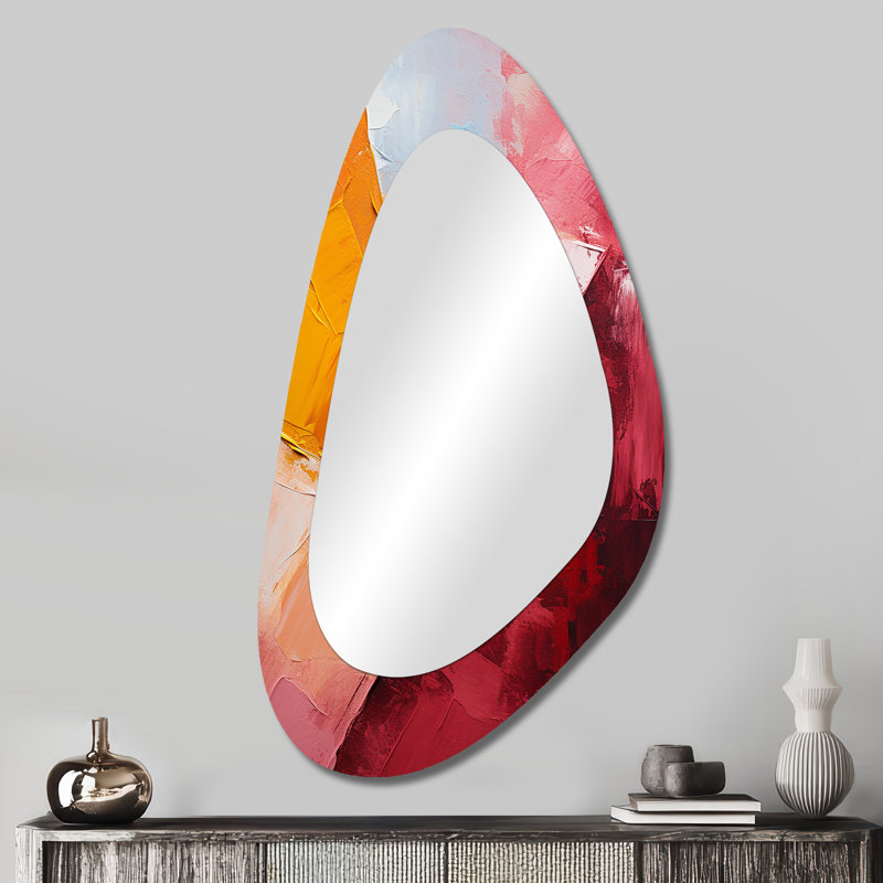 «Immersive Triangle Orange», peinture abstraite, miroir décoratif asymétrique, miroir mural de forme unique moderne, impression d'art en métal