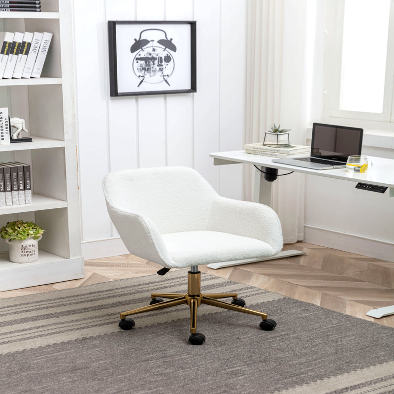 Fauteuil de bureau blanc en tissu Teddy Modern, Blanc